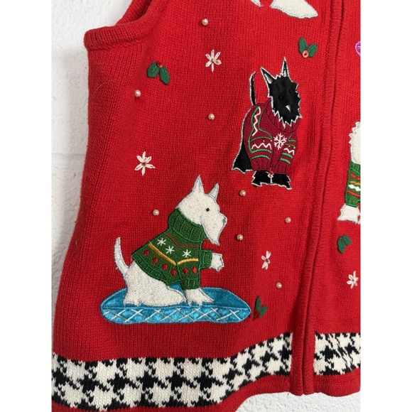 Vtg 90s Designer Originals Studio Joy Red Christmas Sweater Vest XL Scottie Dogs - Picture 2 of 12